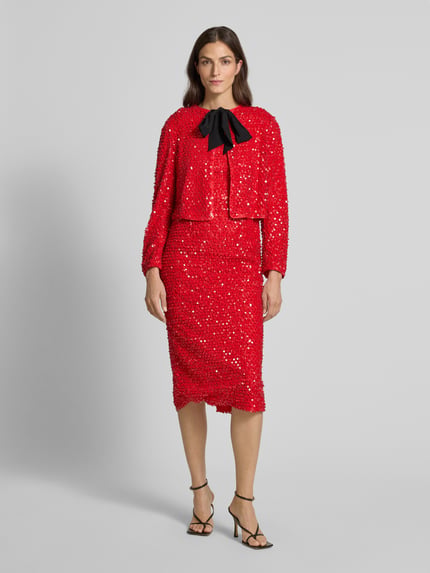 Marc Cain Knielanges Kleid mit Pailletten und Schnürung Rot 1