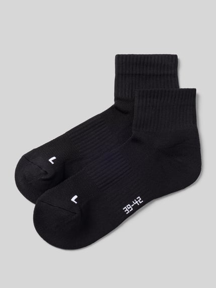 Produktfoto, schwarze Mid Running Socks im 2er-Pack mit gerippten Bündchen, Material-Mix mit Stretch-Anteil, Label-Detail, von Snocks