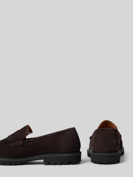 Produktfoto, loafersy Loafer aus echtem Leder model 'HUGO' von Selected, ciemny brąz, matowa faktura, gumowa podeszwa, kontekst: męskie loafersy