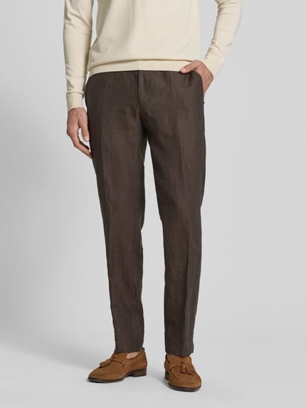 JOOP! COLLECTION Spodnie lniane o kroju slim fit z tunelem model 'Sake' Czekoladowy 4