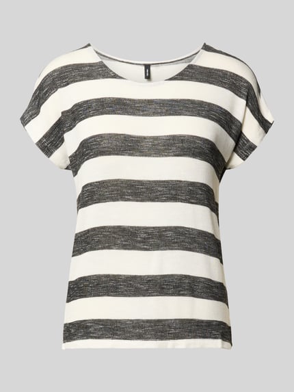 Produktfoto, Regular Fit T-Shirt aus Viskose-Mix Modell 'WIDE STRIPE' von Vero Moda, wielokolorowy wzór pasków, krój regular fit, lekka dzianina