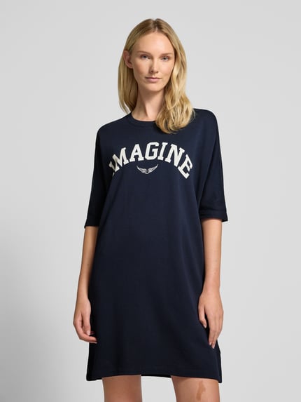 Zadig&Voltaire T-shirtjurk met statementprint, model 'PORTMAN' Marineblauw - 4