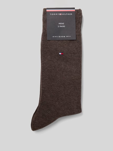 Produktfoto, Sokken in 2-pack van Tommy Hilfiger, bruin, katoenmix, elastische boord, hoog model, klein logo, herensokken.