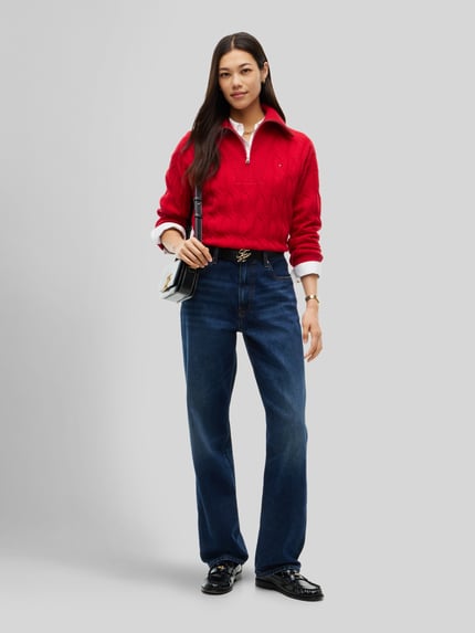 Tommy Hilfiger Relaxed Fit Troyer aus reiner Wolle Dunkelrot 1