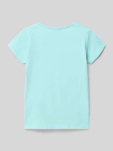 Produktfoto, T-Shirt mit Motiv und Rundhalsausschnitt von DANAMADE, bawełna z domieszką elastanu, krój regular fit, kolor jasnoniebieski, długość tyłu w rozmiarze 116: 43 cm