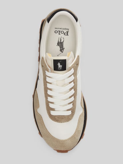 Produktfoto, Sneaker mit Schnürverschluss Modell 'PRL TRAIL 125' von Polo Ralph Lauren, Leder-Mix in Beige und Weiß, strukturierte Sohle, Label-Details