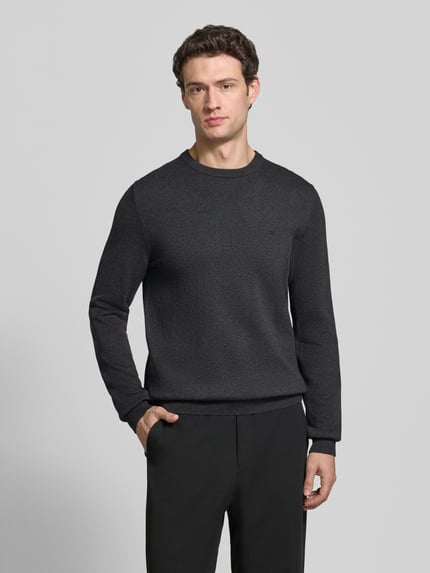 Christian Berg Men Regular fit gebreide pullover van mix van katoen en wol Donkergrijs gemêleerd - 4