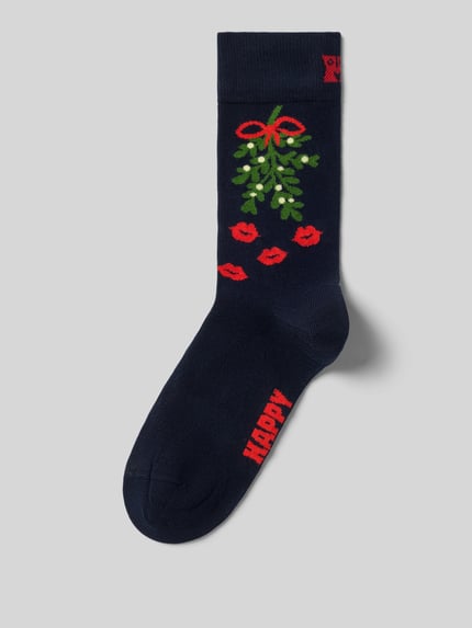 Happy Socks Socken aus elastischem Baumwoll-Mix Modell 'Mistletoe' Dunkelblau 1