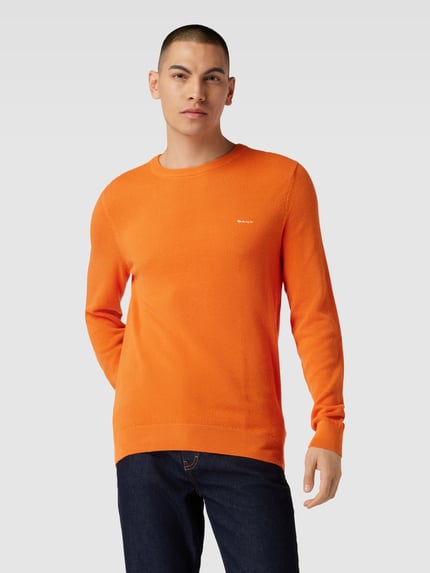GANT Strickpullover mit Rundhalsausschnitt und Label-Stitching Orange 4