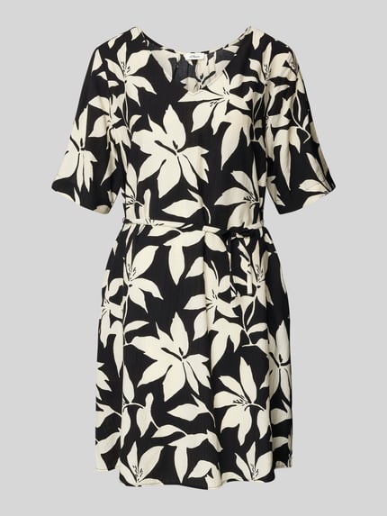 Produktfoto, Relaxed Fix Freizeitkleid aus Viskose-Mix von s.Oliver RED LABEL mit Optik:Allover-Muster in Schwarz und Creme, Mini-Länge, Crinkle-Design