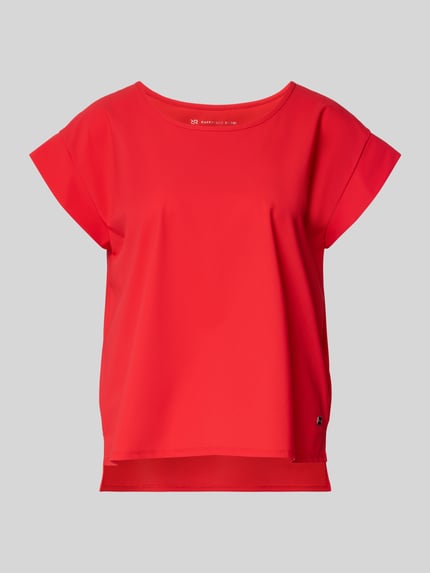 Produktfoto, T-Shirt mit Rundhalsausschnitt von Raffaello Rossi in leuchtendem Rot, Relaxed-Fit, Material-Mix mit Stretch-Anteil, Modell GRIT, Rückenlänge bei Größe 36: 59 cm