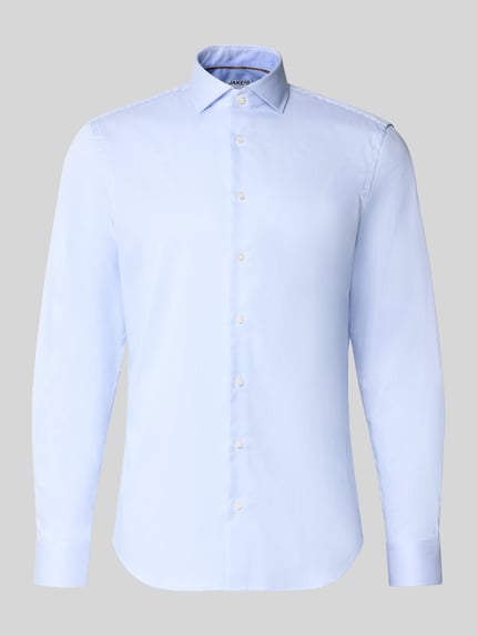 Produktfoto, Slim Fit Businesshemd aus reiner Baumwolle von Jake*s in Hellblau mit dezenten Streifen, strukturierte Stoffoberfläche