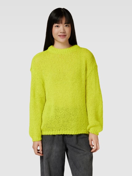 VERO MODA Gebreide pullover met extra brede schouders, model 'ADA' Neongeel gemêleerd - 4