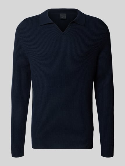bugatti Regular fit gebreide pullover met polokraag van wolmix Marineblauw - 2