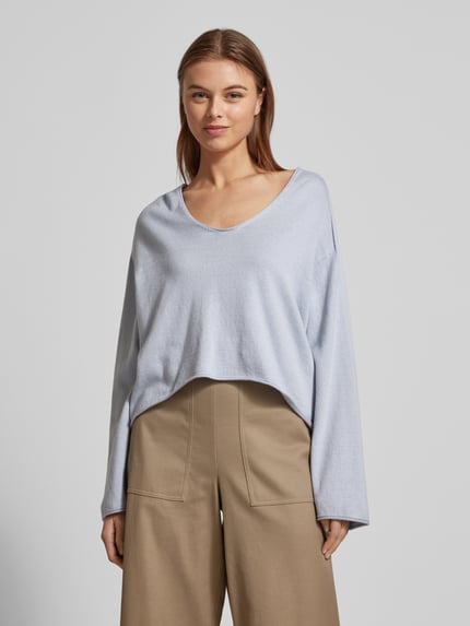 DRYKORN Cropped Strickpullover aus Baumwoll-Kaschmir-Mix Hellblau 4