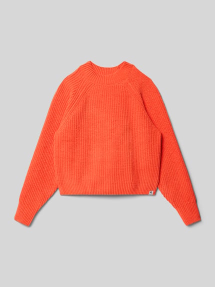 Garcia Sweter z dzianiny z okrągłym dekoltem i detalem z logo Jasnoczerwony 1