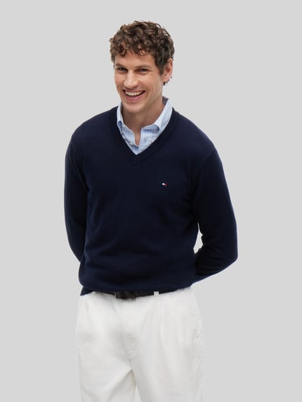Tommy Hilfiger Regular Fit Pullover aus Baumwoll-Kaschmir-Mix Marine 4