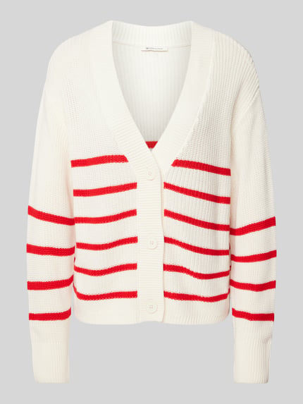 Tom Tailor Denim Regular fit gebreid jack van katoenmix met V-hals Offwhite - 2