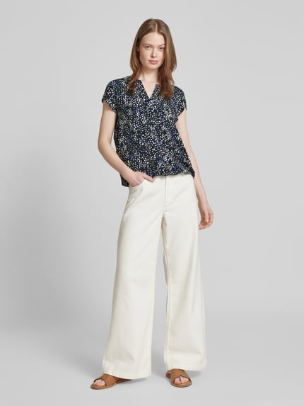 Tom Tailor Loose fit blouse met korte mouwen van pure viscose met all-over motief Donkerblauw - 1