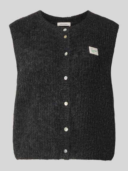 Produktfoto, Regular Fit Weste mit Alpaka-Leinen-Anteil Modell 'EAST' von American Vintage, dunkelgrau, Strick-Optik, Logo-Detail, strukturierte Oberfläche