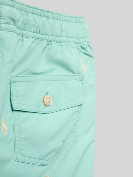 Productfoto, Badeshorts met all-over borduursel model 'TRAVELLER' van Polo Ralph Lauren Teens, effen kleuren, elastisch boord, tunnelkoord, zij-steekzakken, achterzak, textuur glad