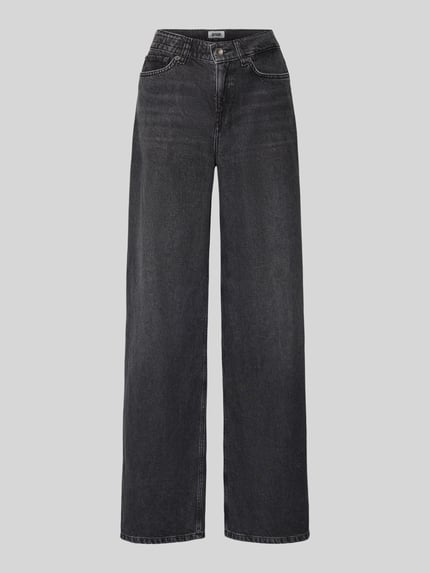 Produktfoto, Wide Leg Jeans Modell 'FLUNG' von Drykorn aus Baumwoll-Lyocell-Mix, weites Bein, Eingrifftaschen, dunkelgrauer Jeans-Look.