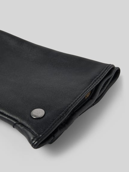 Produktfoto, Handschuhe aus echtem Leder mit Label-Detail von Roeckl, unifarbenes Design, glatte schwarze Oberfläche, Damen Handschuhe