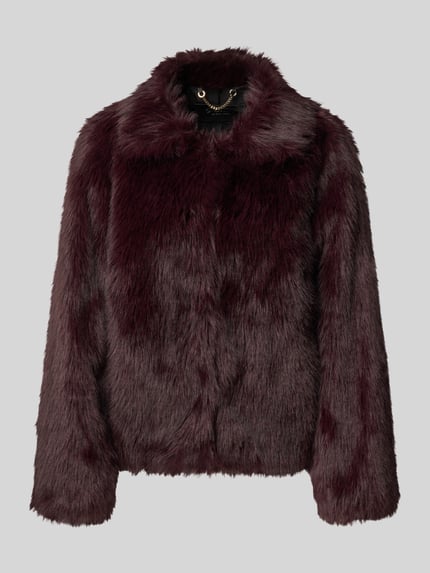 Produktfoto, Webpelzjacke mit voluminösem Kragen von s.Oliver BLACK LABEL, unifarbene Strukturoptik, Umlegekragen, langarm, Cropped-Länge.