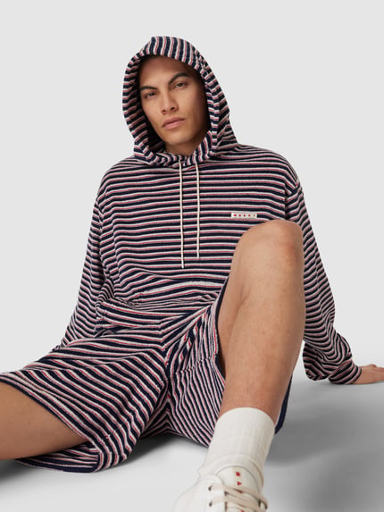Marni Bluza z kapturem z wzorem w paski Niebieski 3