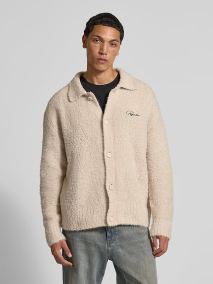 PEGADOR Strickjacke mit Umlegekragen und Label-Stitching Ecru 4