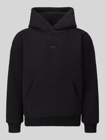 Produktfoto, Regular Fit Sweatshirt mit Teddyfleece-Kapuze von BOSS Green, jednokolorowy, krój regular fit, długi fason, detal z logo, kieszeń kangurka, kaptur, wykończenie materiału: polar, prążkowana dzianina