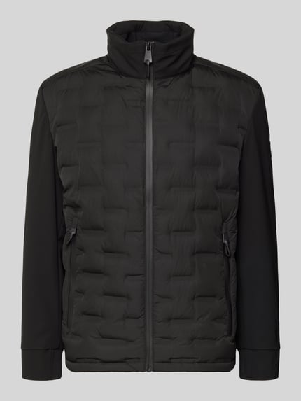 Produktfoto, Regular Fit Steppjacke mit Stehkragen Modell 'AVIO FLEX 2.0' von Strellson in Schwarz, Optik: Unifarben, lange Ärmel, gerippte Ärmelabschlüsse, verdeckter Reißverschluss, windfest, Reißverschlusstaschen und Innentaschen, glatte und gesteppte Textur.