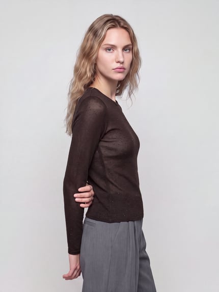 VERO MODA Langarmshirt mit Strasssteinen Schoko Melange 4