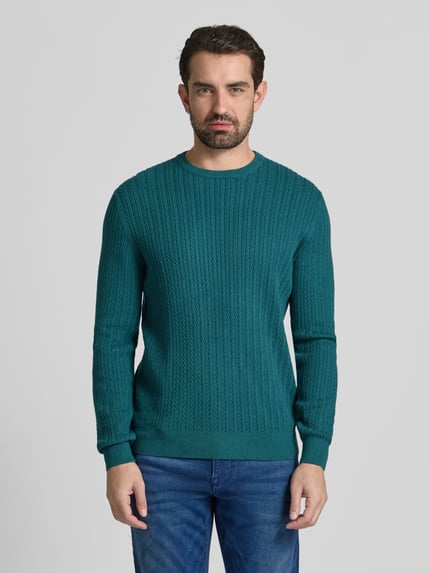 Męski model nosi Strickpullover mit gerippten Abschlüssen od Christian Berg Men, zielony, bawełna, regular fit, całkowity widok od przodu.