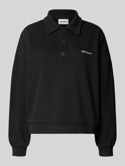 Produktfoto, schwarzes Sweatshirt mit Polokragen und Label-Stitching Modell 'Brenta' von Carhartt Work In Progress aus Baumwolle, Relaxed Fit