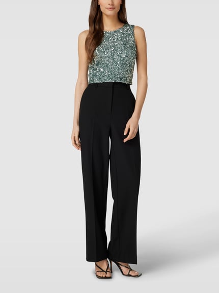 Lace & Beads Korte top met pailletten Petrol - 1