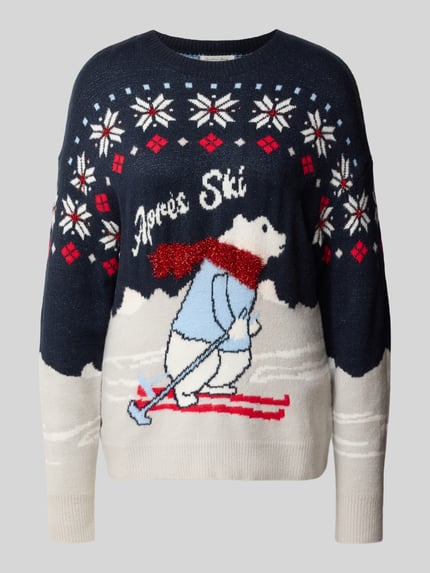 Christian Berg Woman Strickpullover im Allover-Look mit Rundhalsausschnitt Dunkelblau 2