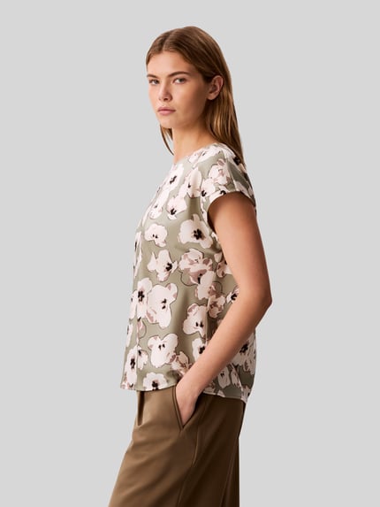 Calvin Klein Womenswear Blusentop mit Allover-Muster Khaki Melange 3