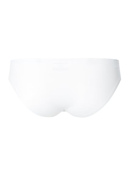 Vrouwenmodel draagt Slip met elastische band van Schiesser, wit, aansluitende pasvorm, mix van materialen met stretch, rugaanzicht.