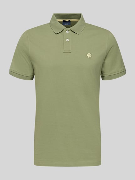 Produktfoto, Slim Fit Poloshirt mit Logo-Stitching von MCNEAL aus reiner Baumwolle, krój slim fit, polokragen, długość pleców w rozmiarze M: 70 cm, kolor jasna oliwka, gładka faktura