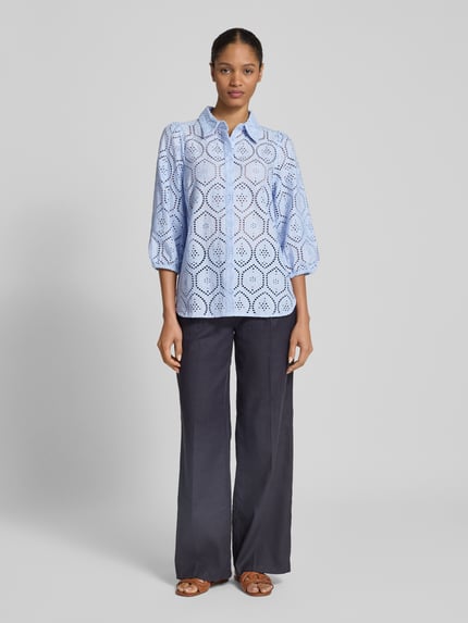 FREE/QUENT Regular fit blouse met broderie anglaise, model 'Agy' Lichtblauw - 1