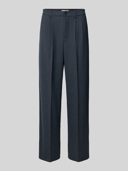 Productfoto, Regular Fit Bundfaltenhose mit elastischem Bund Modell 'GRANT' van Casual Friday, materiaal-mix met viscose, achterzakken, donkerblauw, gladde textuur, herenmode, context: taillewijdte 82 cm, binnenbeenlengte 74 cm