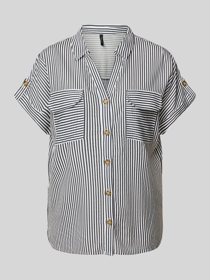 VERO MODA Bluzka koszulowa o kroju regular fit z czystej wiskozy model ‘BUMPY’ Ciemnoniebieski 2