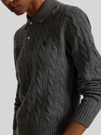 Polo Ralph Lauren Regular Fit Poloshirt aus Woll-Mix mit Kaschmir-Anteil Mittelgrau 3