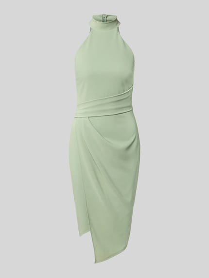Produktfoto, Slim Fit Kleid mit Stehkragen von Lipsy, elastyczna mieszanka materiałów, krój slim fit, stójka, asymetryczny krój, bez rękawów, marszczenia, długość tyłu w rozmiarze 36: 105 cm, szerokość w rozmiarze 36: 34 cm
