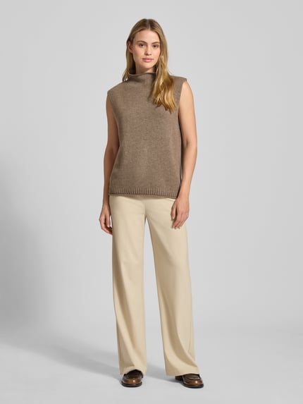0039 Italy Gebreid shirt van kasjmiermix met col, model 'LACY' Taupe - 1