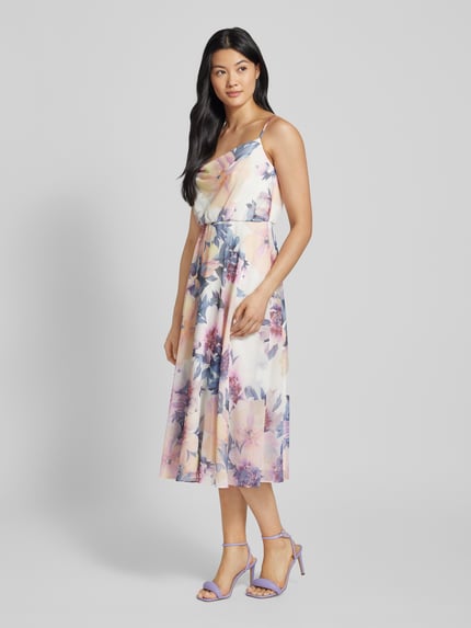 Jake*s Cocktail Knielanges Cocktailkleid mit Wasserfall-Ausschnitt Ecru 1