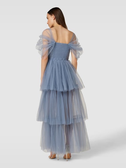 Lace & Beads Avondjurk in off shoulder-design Rookblauw - 5