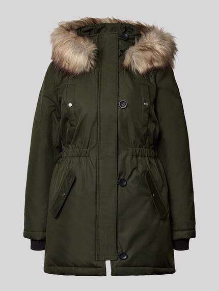 ONLY Regular Fit Parka aus Polyester mit abnehmbarem Kunstfellbesatz Modell 'Iris' Dunkelgruen 1