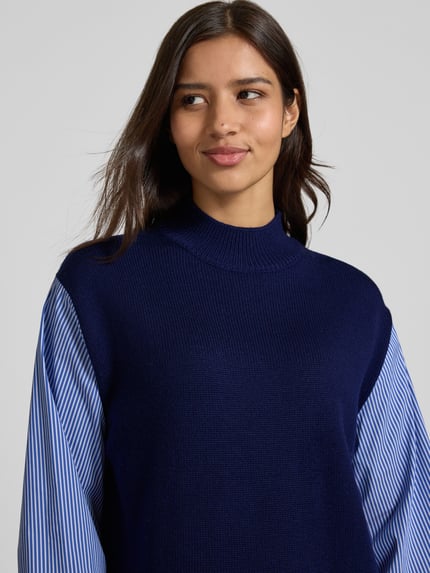 MOS MOSH Sweter z dzianiny z czystej wełny model „Juella” Granatowy 3